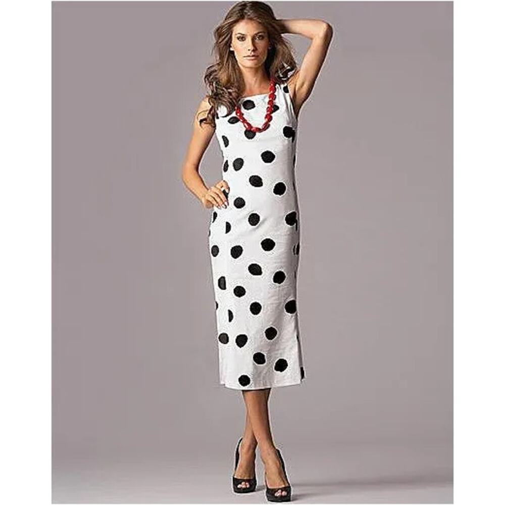 Newport News White Midi Dress with Black Polka Dots
